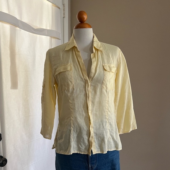 Vintage Max Studio 100% Linen Pale Yellow Button Down - Picture 4 of 5